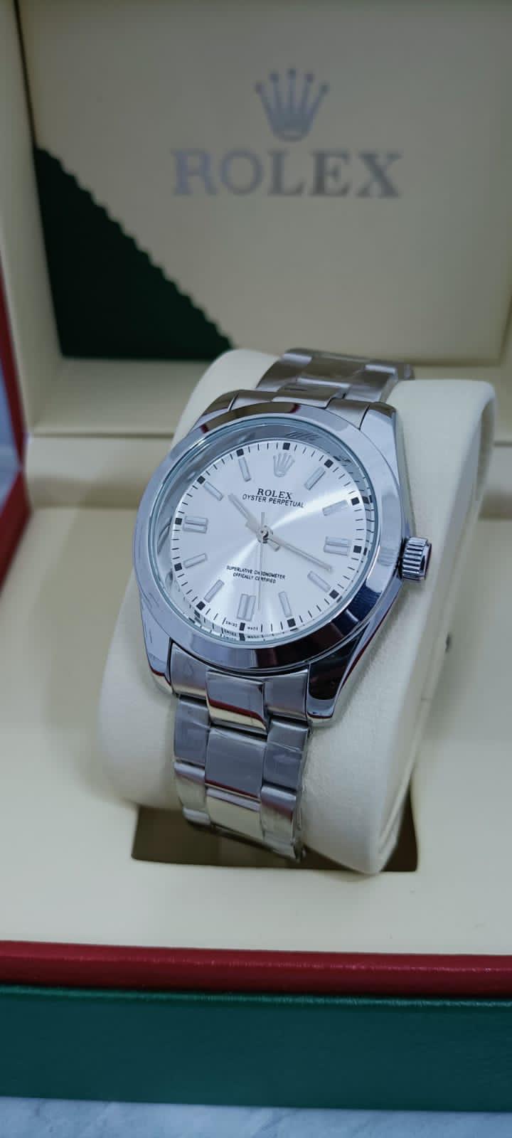 Rolex oyster perpetual watch in silver for men