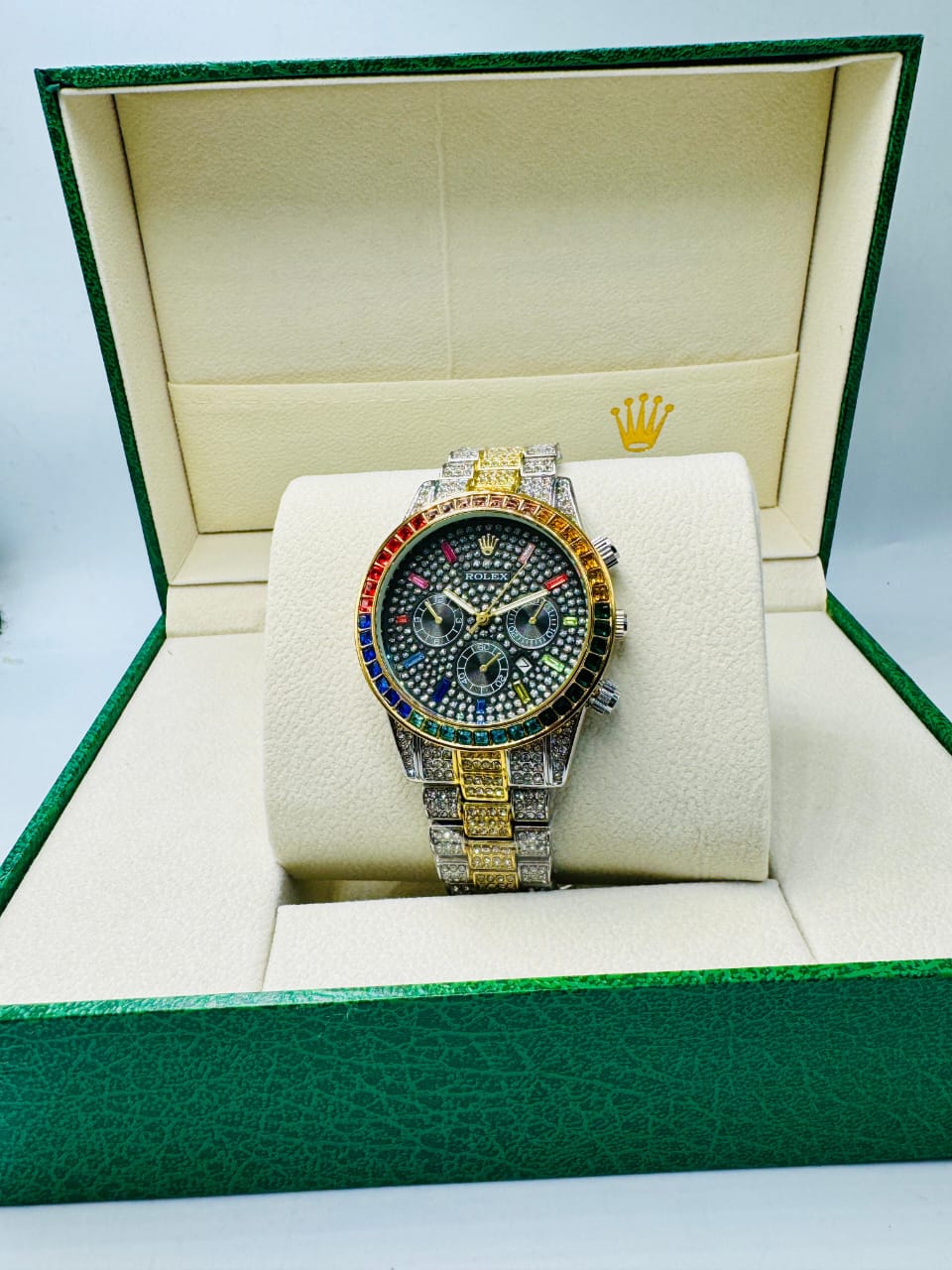 Gold Black Silver Rainbow Rolex Iced Out Watch