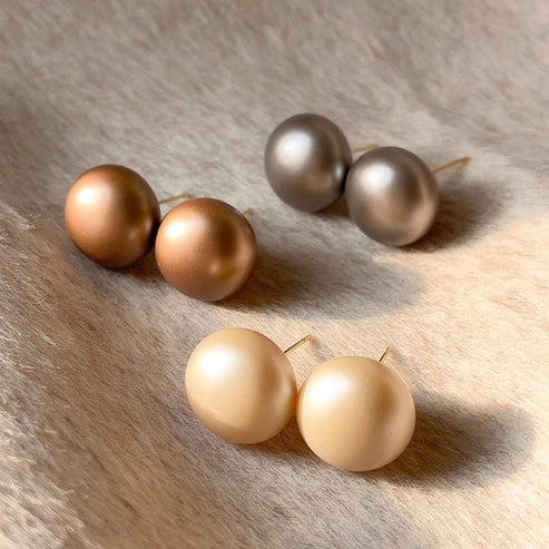 Flat Round Steamed Bread Beads Frosted Texture Pearl Ear Studs Temperamental Minority