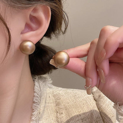 Flat Round Steamed Bread Beads Frosted Texture Pearl Ear Studs Temperamental Minority