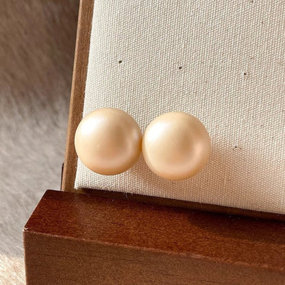 Flat Round Steamed Bread Beads Frosted Texture Pearl Ear Studs Temperamental Minority