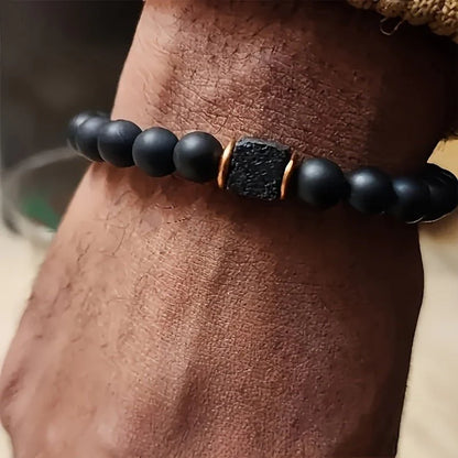 Men's Volcanic Stone Bracelet Square Black Agate